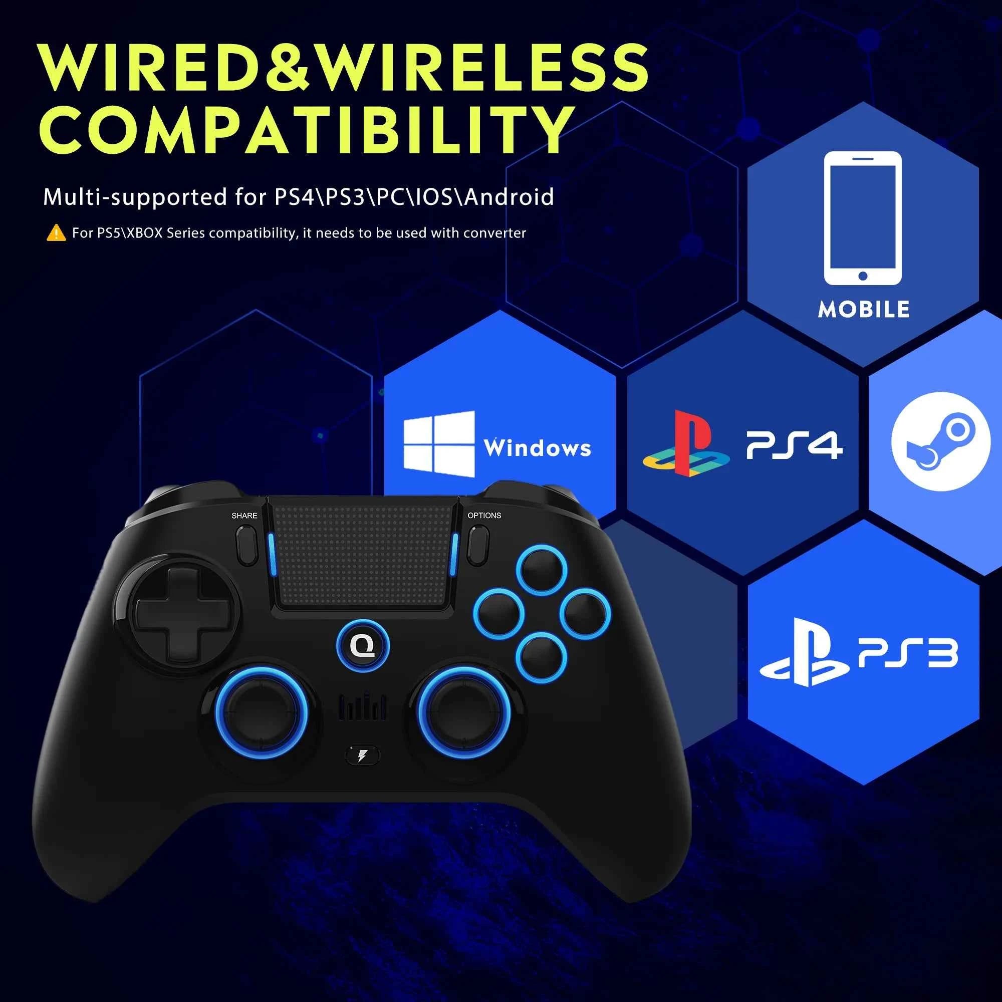 Original QRD Spark N5 Wireless Controller For PS4/PS3/IOS/Android/PC Hall Joystick Vibration Effect For PS5 Via Converter