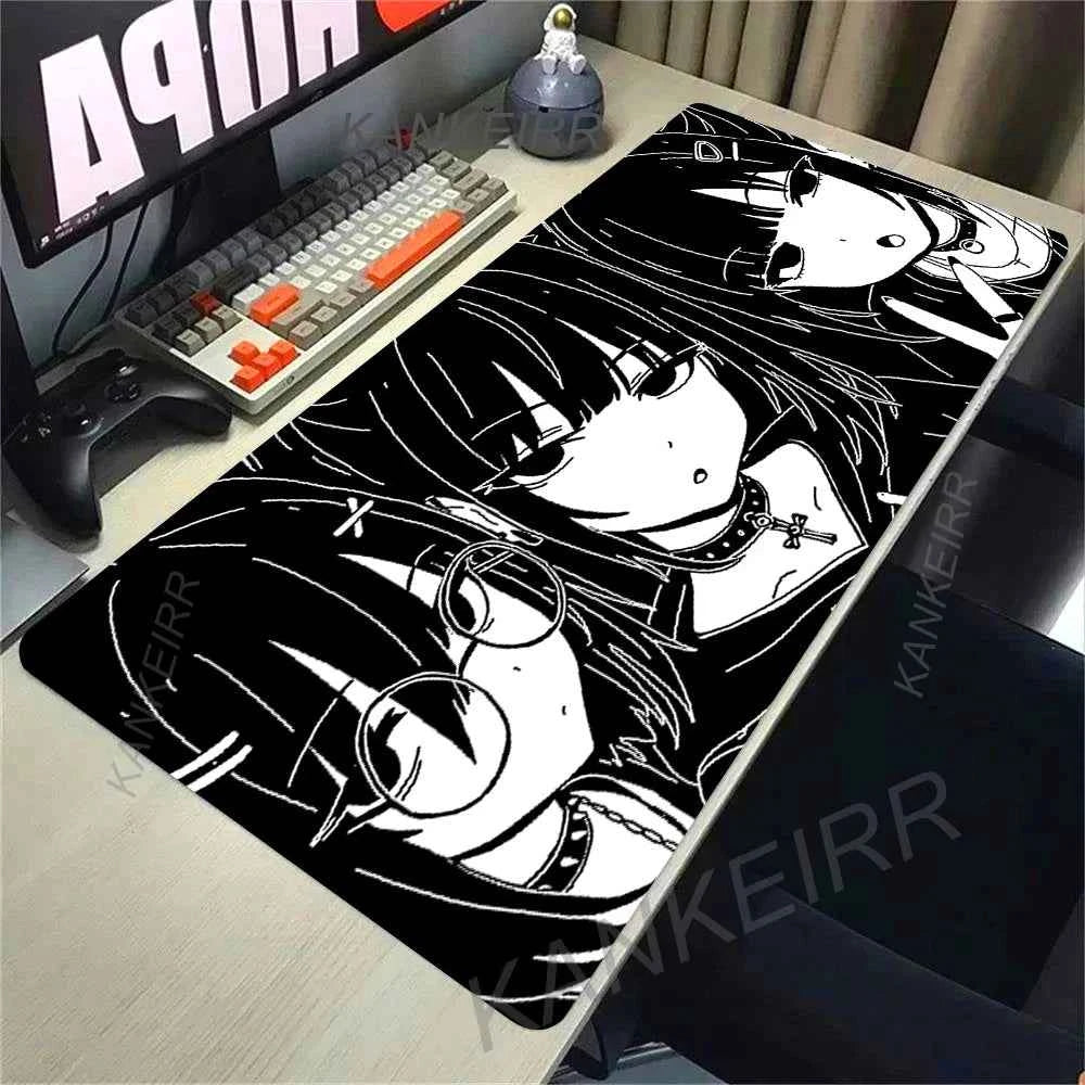 XXL Anime Girl Mouse Pad Black White Mousepad Large Gaming Keyboard Pads Office Pc Accessories Desk Mat PC Cabinet Mats Rug