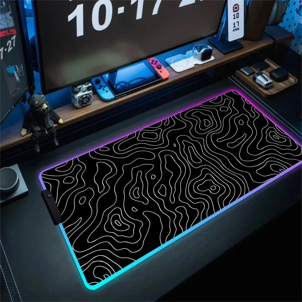 Anime Led Mouse Pad Strata Liquid White RGB Desk Carpet XL Luminescence Mouse Mat With Backlight Line Rubber anti slip Mousepad
