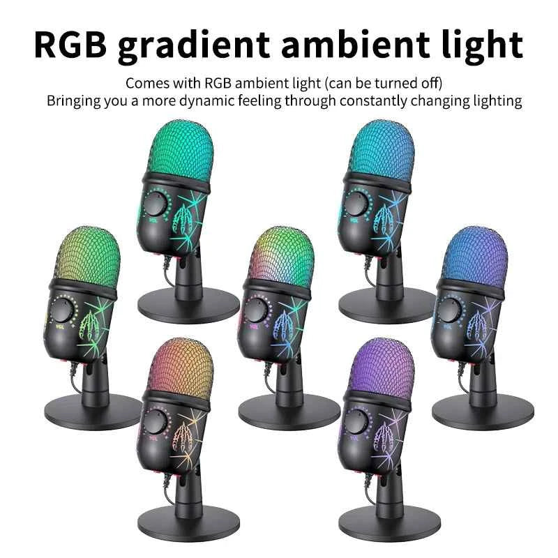 USB Microphone Play Gaming Mic for PC Mac PS4/5 Podcast Microphone with RGB Mute Monitor Noise Reduction for Recording Streaming