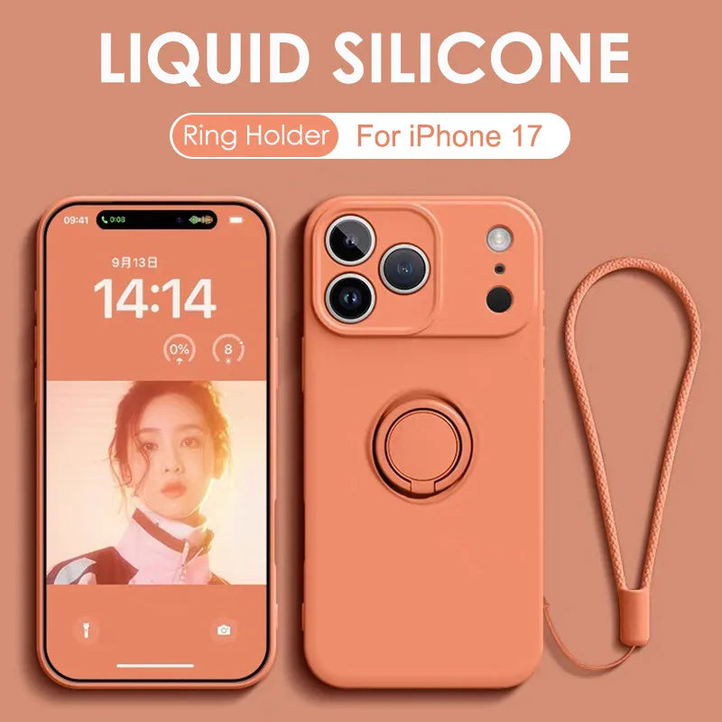 Liquid Silicone Ring Stand Magnetic Case for iPhone 17 Air 16E 15 14 13 12 11 Pro Max Plus Shockproof Soft Bumper Protectic Case