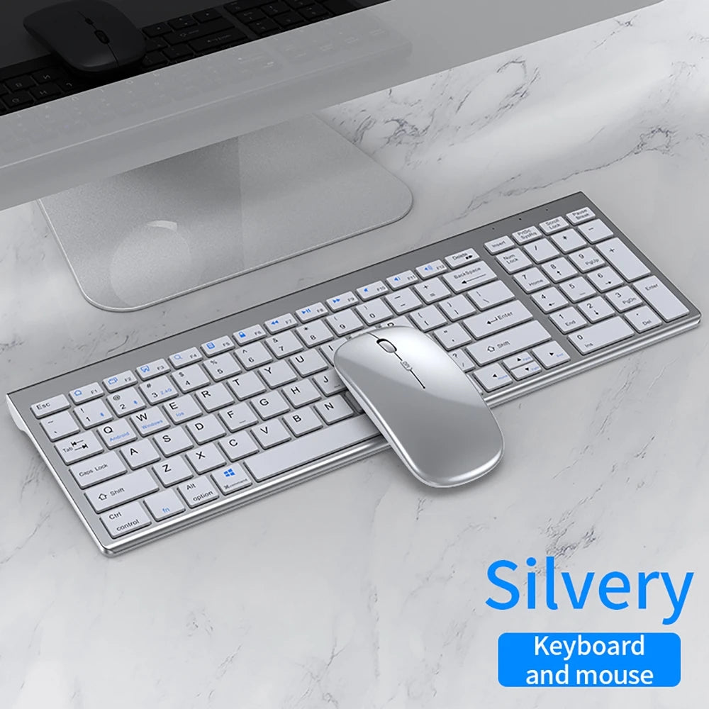 2.4G Wireless & bluetooth Keyboard Mouse Set Rechargeable Ultra-thin Computer Office Gaming Silent Slim Keyboard Mouse for ipad