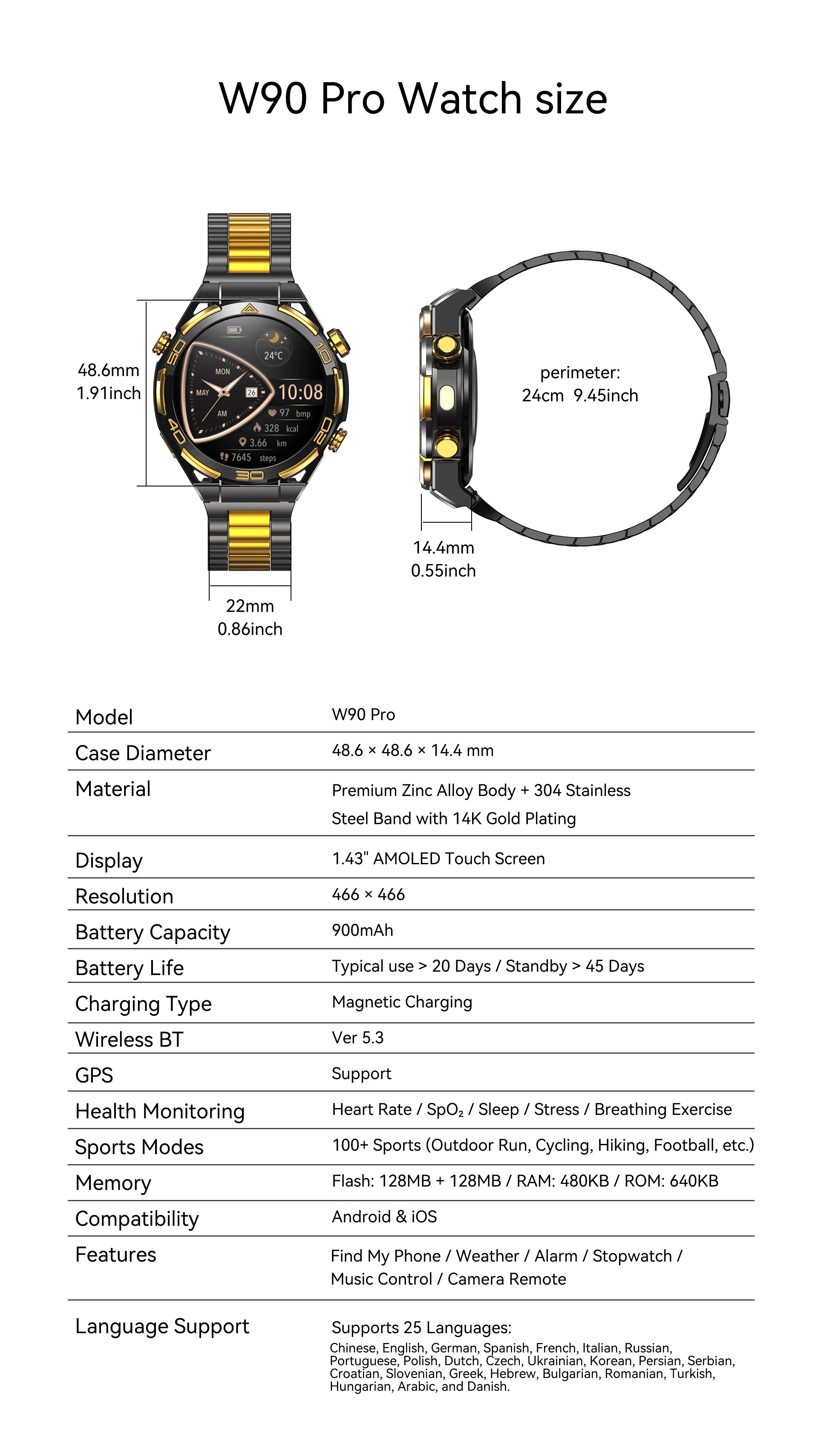 New Blackview W90 Pro GPS Smart Watch 1.43
