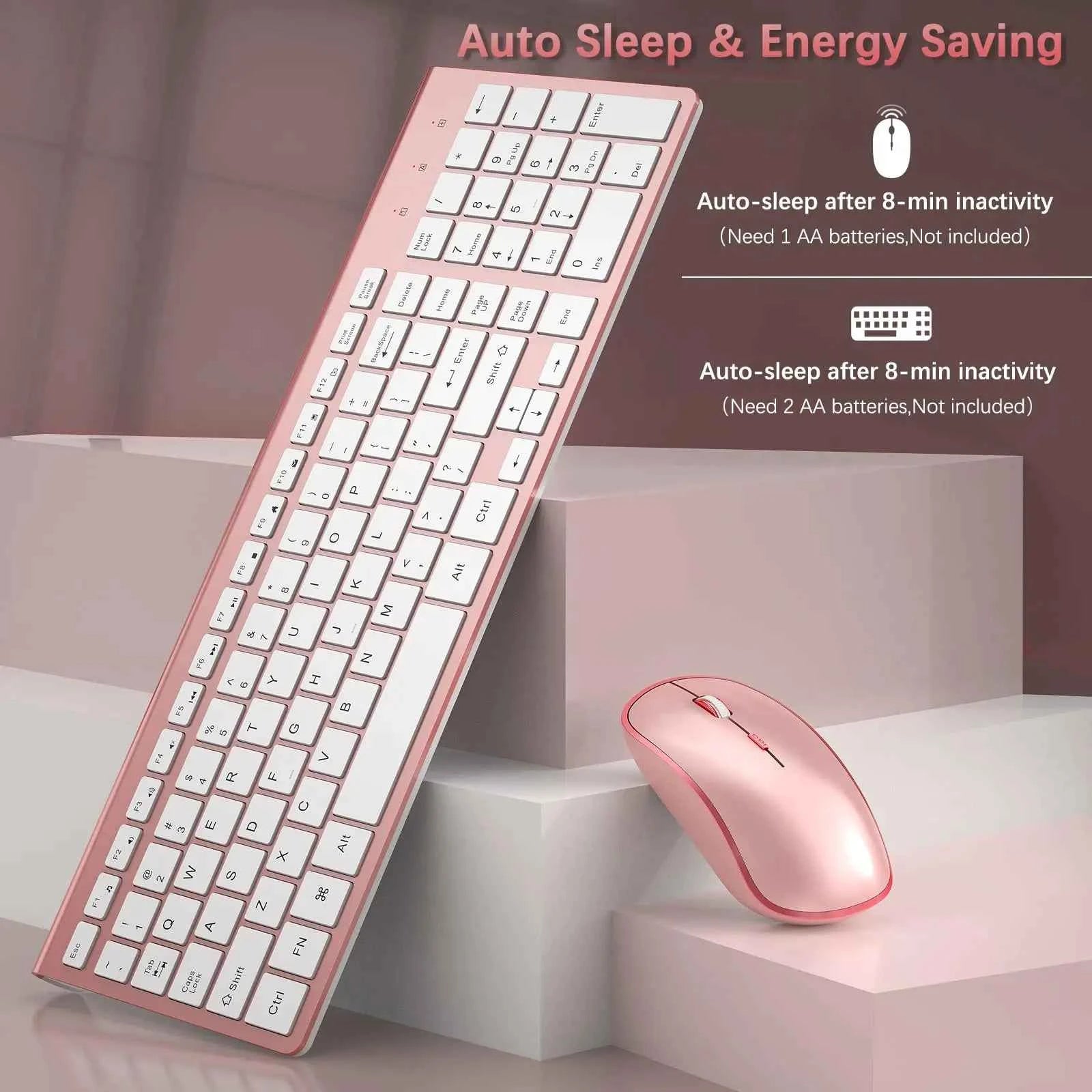 Wireless Keyboard and Mouse,2.4G Full Size and Portable Wireless Keyboard with Numeric Keyboard or Computer/Desktop/Laptop--Pink