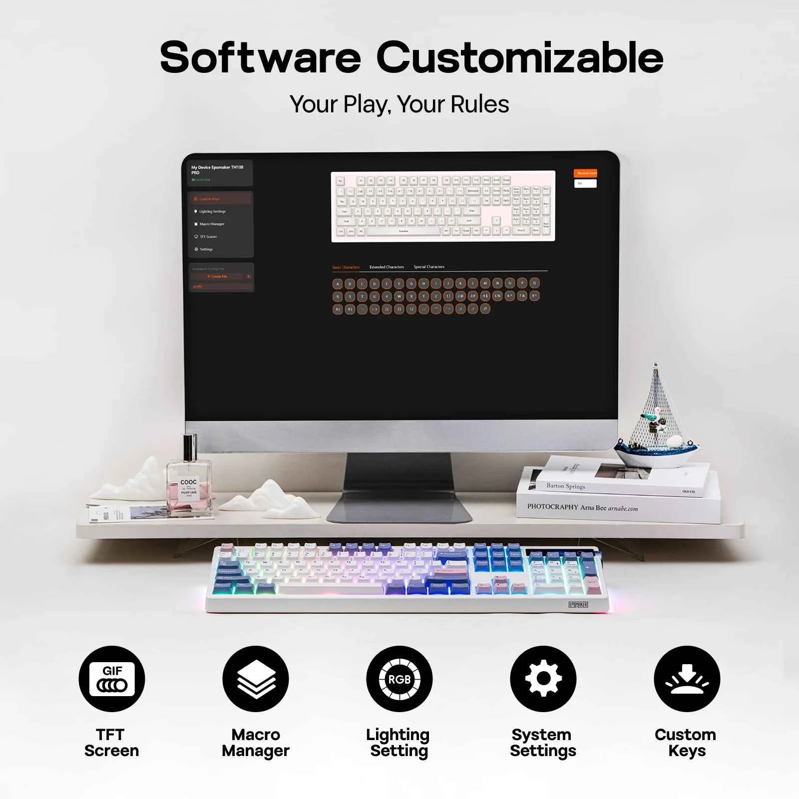 EPOMAKER TH108 PRO 100% Gasket-Mounted Tri-Mode Wireless Mechanical Keyboard RGB Backlight with TFT Smart Display & Knob
