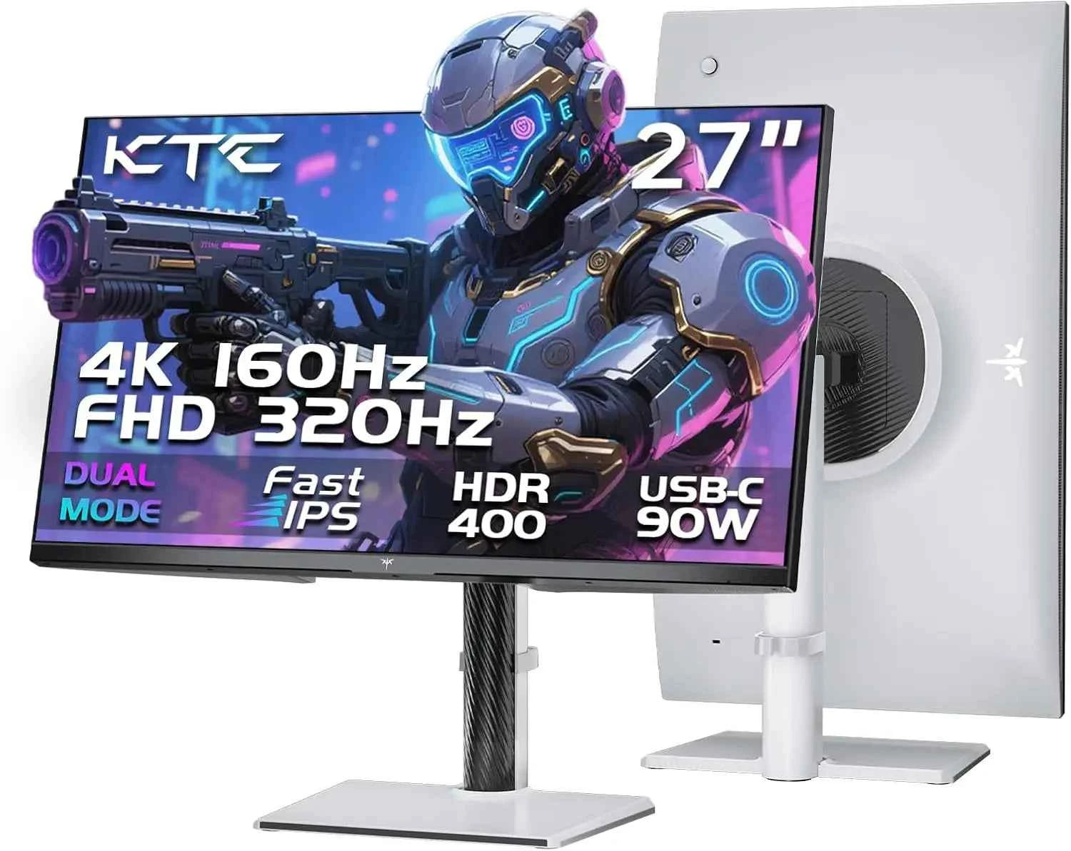 KTC 27 Inch 4K Gaming Monitor, Dual Mode UHD 160Hz & FHD 320Hz, Fast IPS, HDR400 90W Type-C, HDMI 2.1 & DP 1.4 H27P6