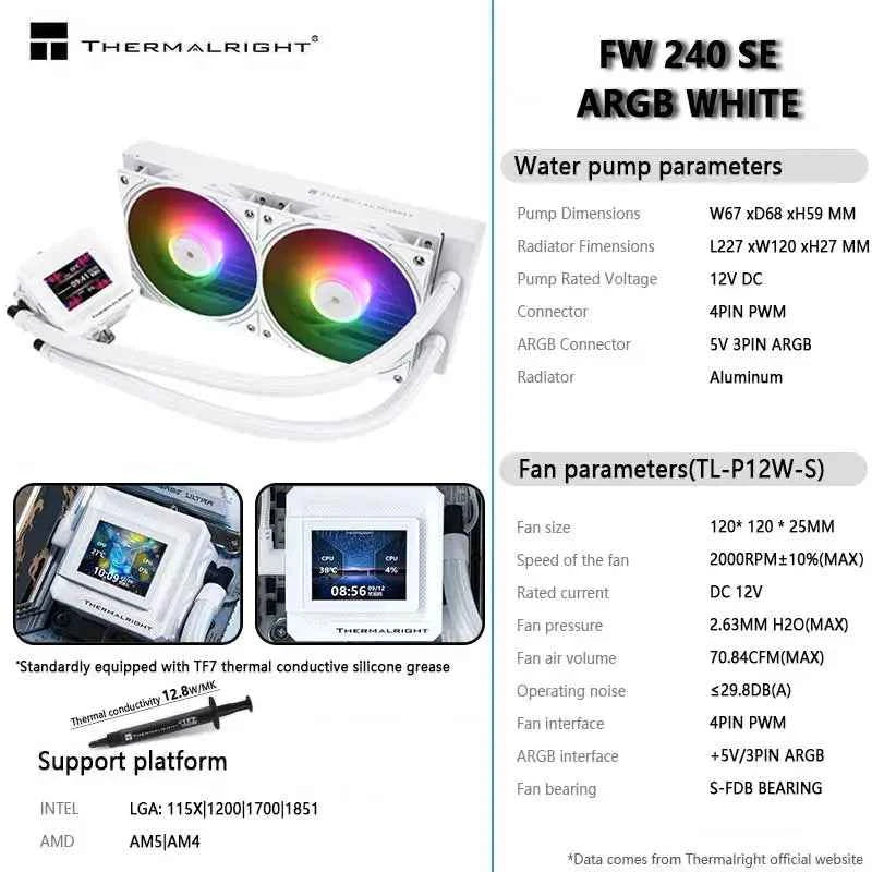Thermalright FW 240 SE ARGB All-in-One Water Cooler, 2-inch IPS LCD, Liquid CPU Cooler supports LGA1851/1700 AMD AM4/AM5