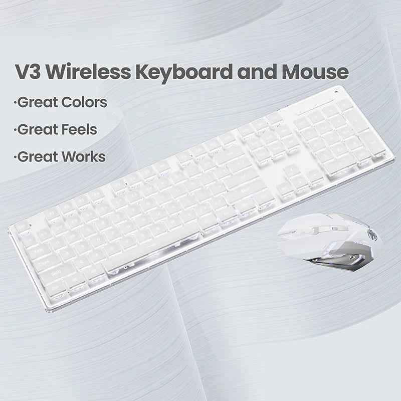 EWEADN V3 wireless Silent Office keyboard and mouse set,104 Keys Full Size with Pudding Keycaps, for Games and Office, Laptop/PC