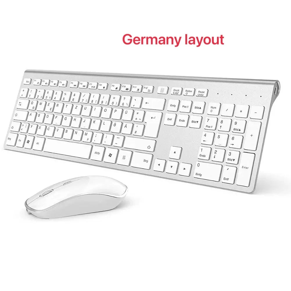 Wireless Keyboard and Mouse Combo Rechargeable 2.4G USB Ultra Slim Full Size Keyboard & Mouse Set,France/Germany/Spain/US Layout