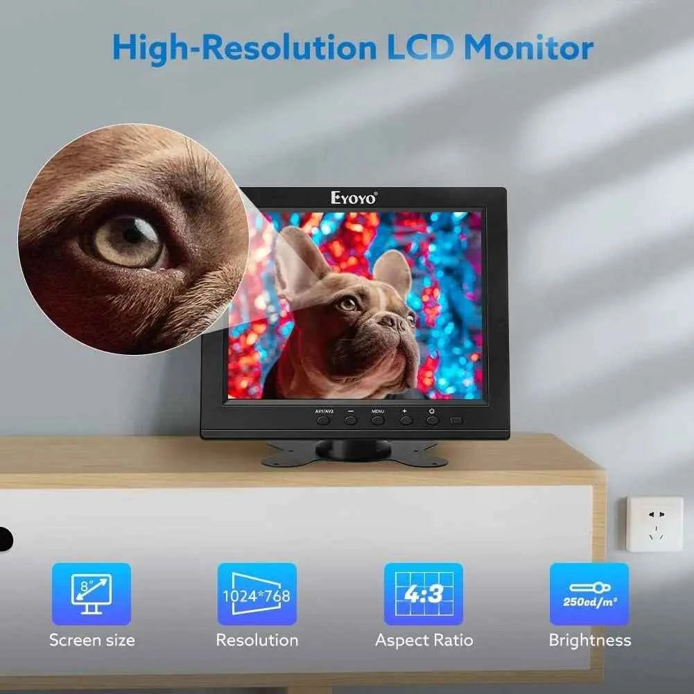 EYOYO Small 8 Inch HDMI Monitor With Speaker 1024x768 4:3 TFT HD LCD Screen HDMI VGA BNC AV YPbPr Input For Computer PC Laptop