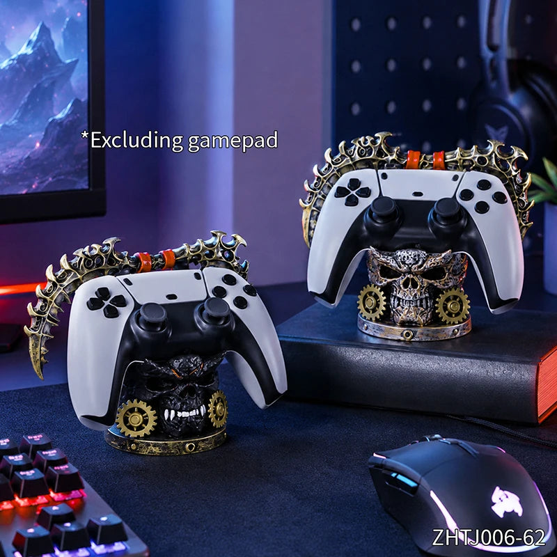 Gothic Skull Game Controller Stand Steampunk Resin Gamepad Holder Halloween Desktop Ornament Gaming Room Decor Gift for Gamers