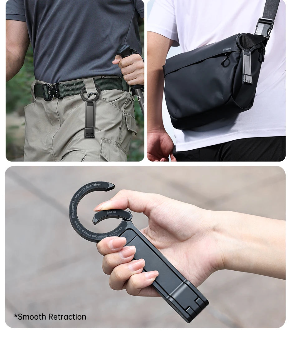 Ulanzi MA30 Carabiner-Mounted Phone Tripod for iPhone 15 14 13 12 Pro/Pro Max Dual-sided Magnet Tripod Desk Mount Phone Handle