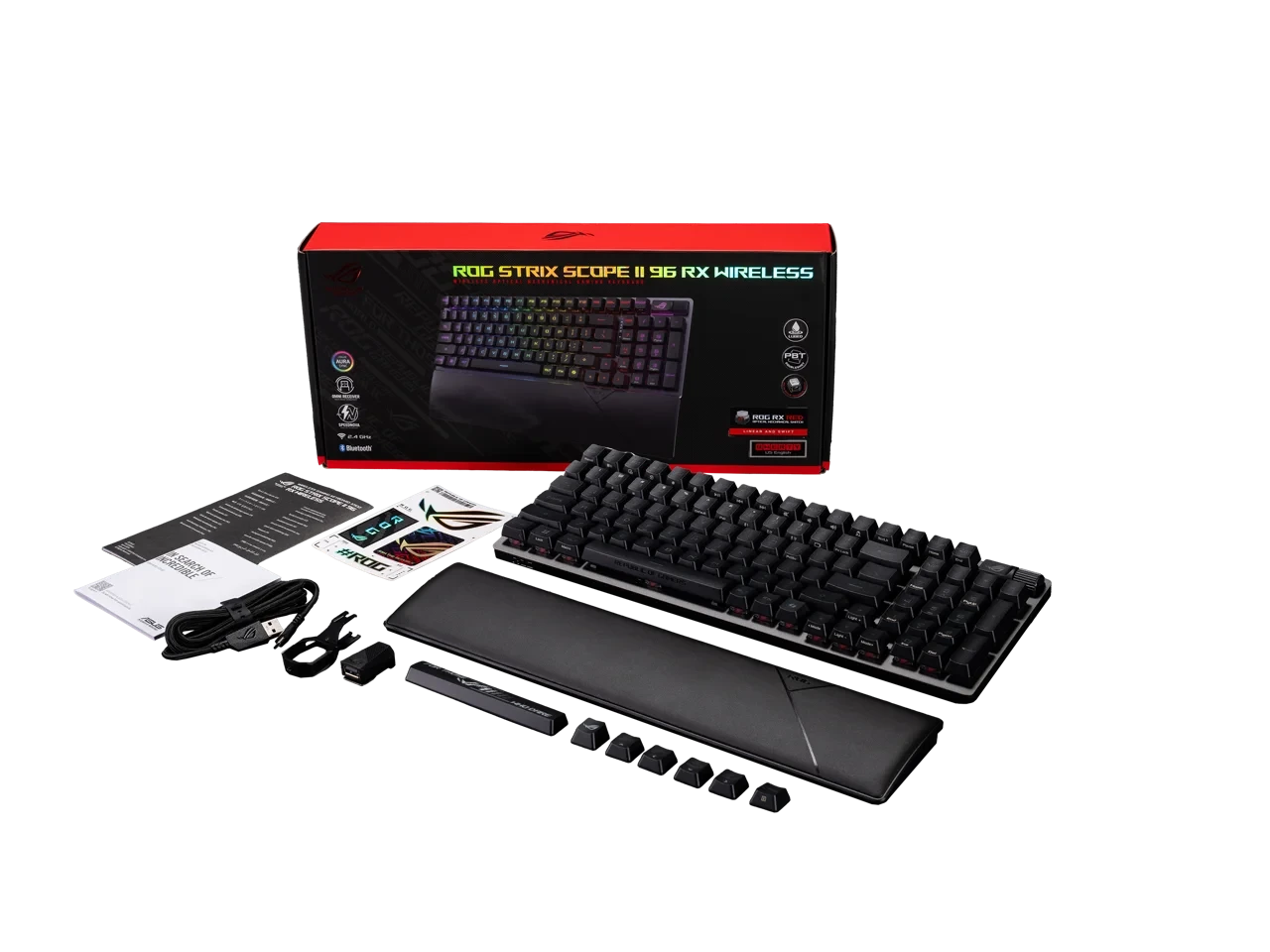 ASUS ROG Strix Scope II 96 RX Wireless Gaming Keyboard, Optical Switches, Low Latency 2.4GHz, RGB, Compact 96% Layout