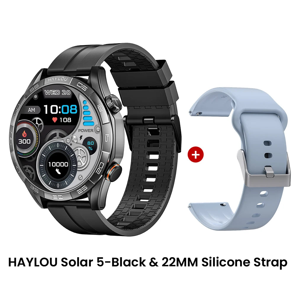 HAYLOU Solar 5 Smartwatch 1.58'' AMOLED Display 60Hz Refresh Rate 24H Health Monitoring Voice Calling 100+ Sports Modes Black/Silver