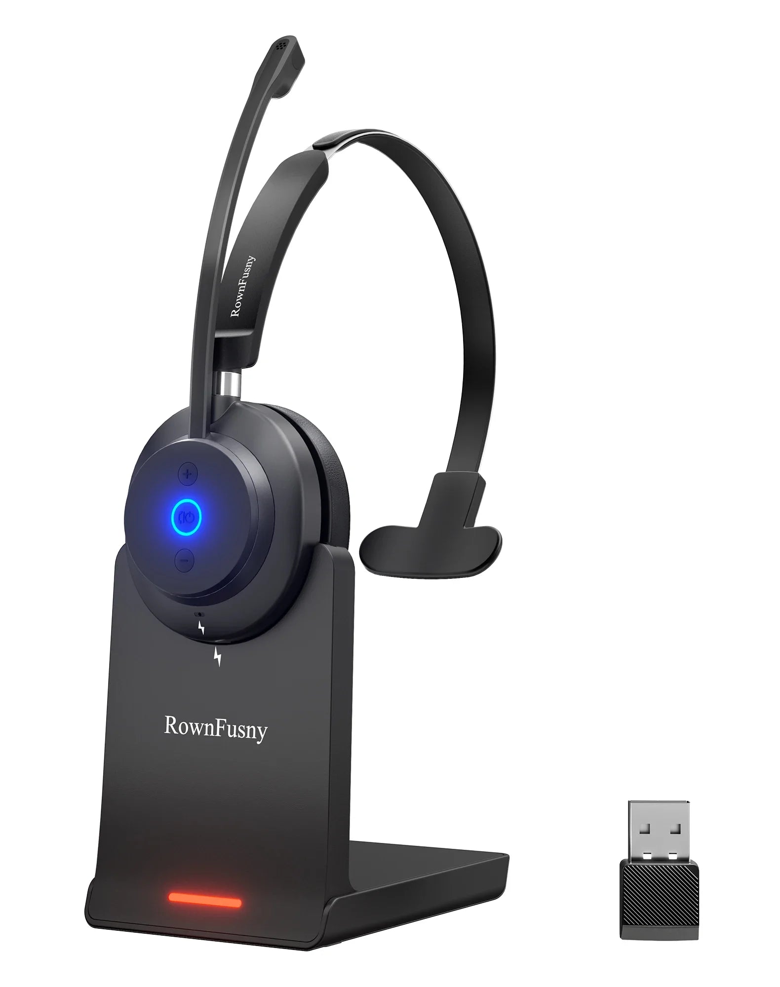 RownFusny R03 Call Center Wireless Headset Bluetooth 5.3 Computer Headphones Bluetooth Headsets with USB Noise Reduction Mic