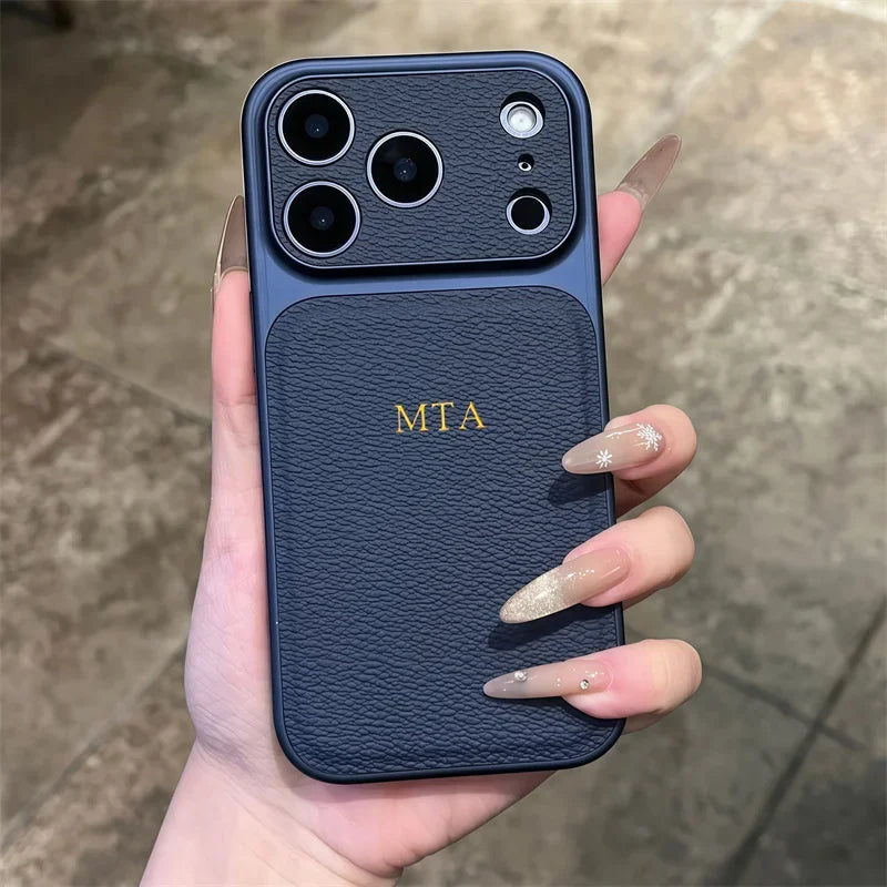 Personalise Gold Silver Initials Letter Leather Case For Iphone 15 14 13 17 pro max 14 16 Plus 17air Luxury Lens Protextion Case