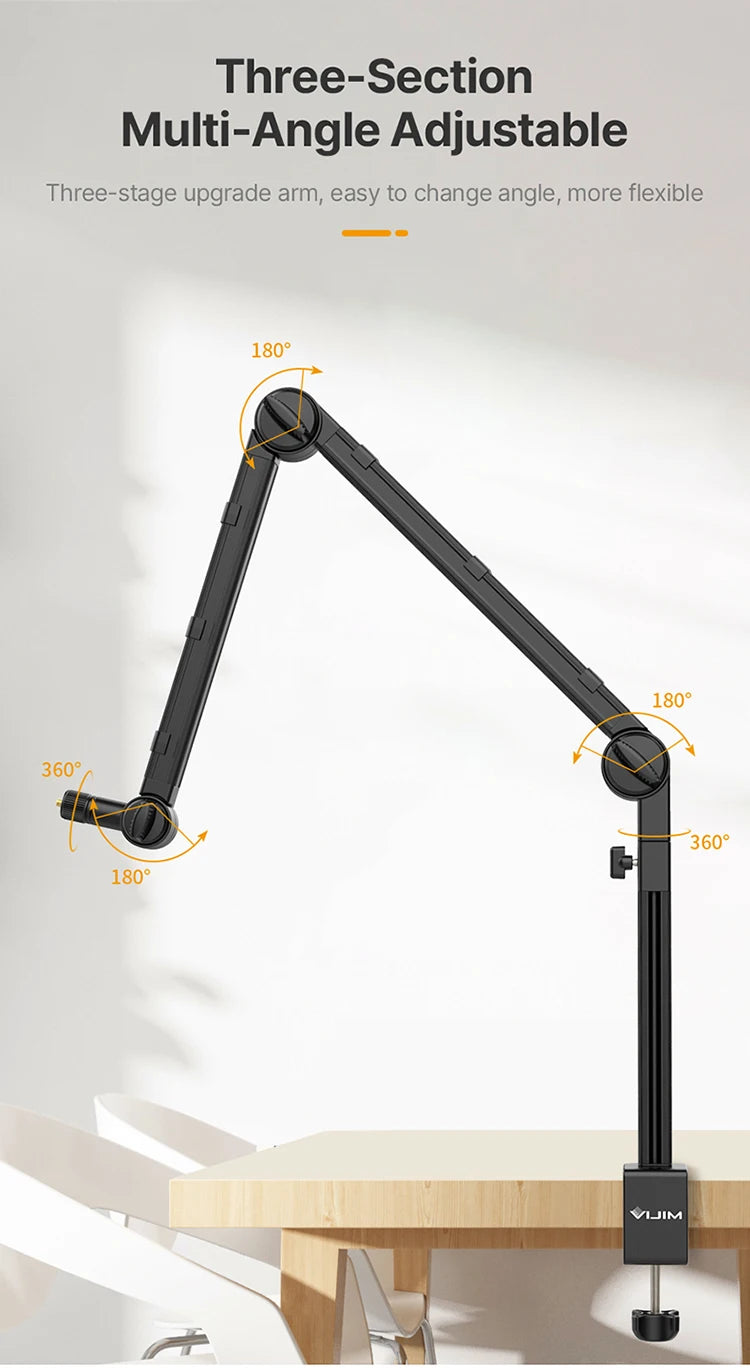 Vijim LS24/LS25 Microphone Boom Arm Stand – Heavy Duty Adjustable Desk Mount for Blue Yeti, DSLR Camera, Smartphone & Streaming Setup