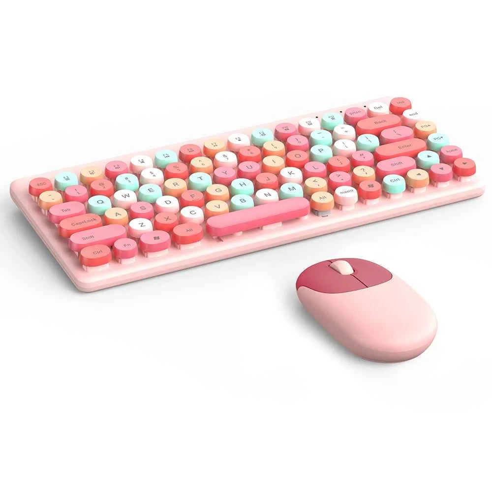 Wireless Mini Pink Keyboard Mouse Combo, 2.4G Portable Silent for PC Laptop Tablet iOS Android Windows, Hot Sale