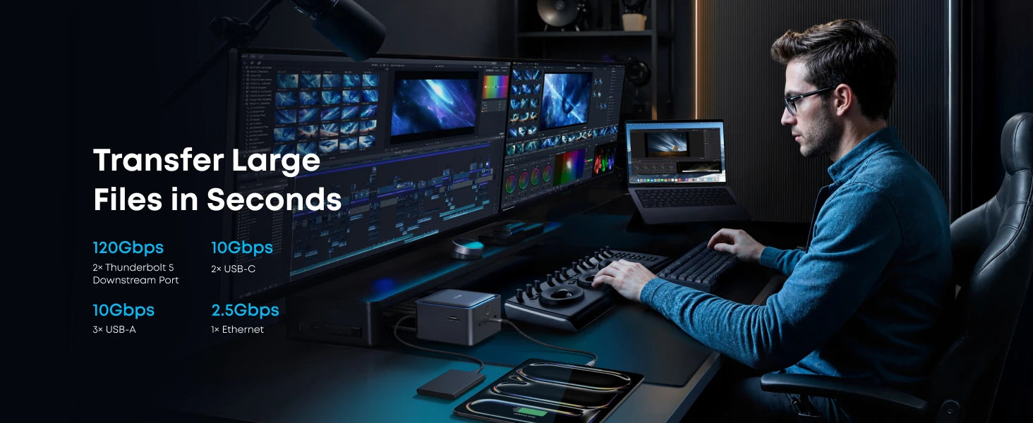 Anker Prime TB5 Docking Station, 14 Ports 140W Charging, 120Gbps Max Transfer, Up To 8K Display For Thunderbolt 5/4 Laptops