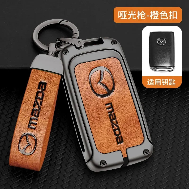 Metal&Leather Car Key Case Cover Protection For Mazda 3 Alexa BP CX3 CX4 CX5 CX-5 CX8 CX-9 CX-30 CX30 CX50 2020 2022 Accessories