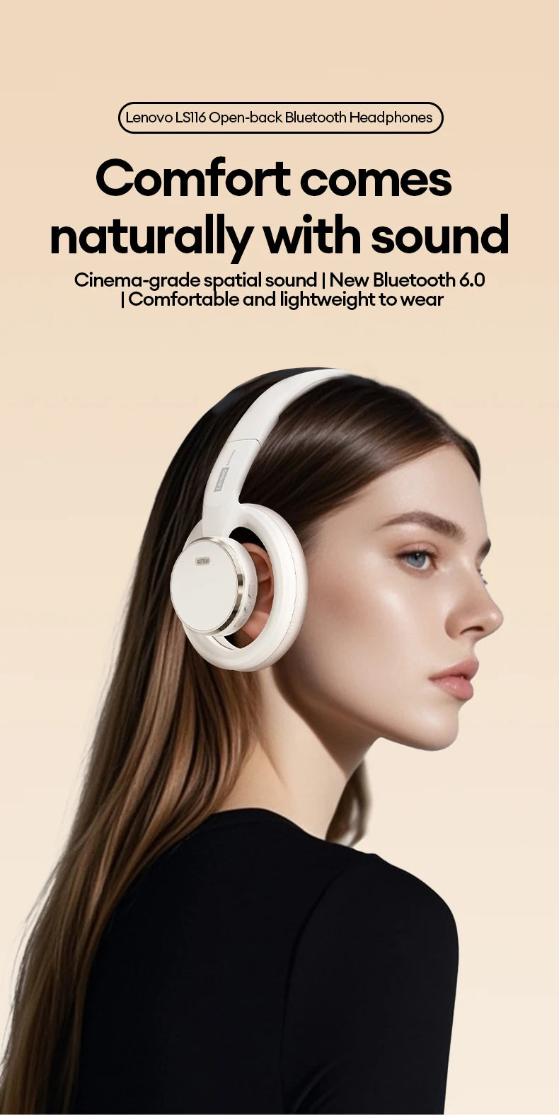 Original Lenovo LS116 Open-Ear Bluetooth 6.0 Earphone Wireless Stereo Headphones Gaming & Sports Foldable Long Battery Mic Gifts