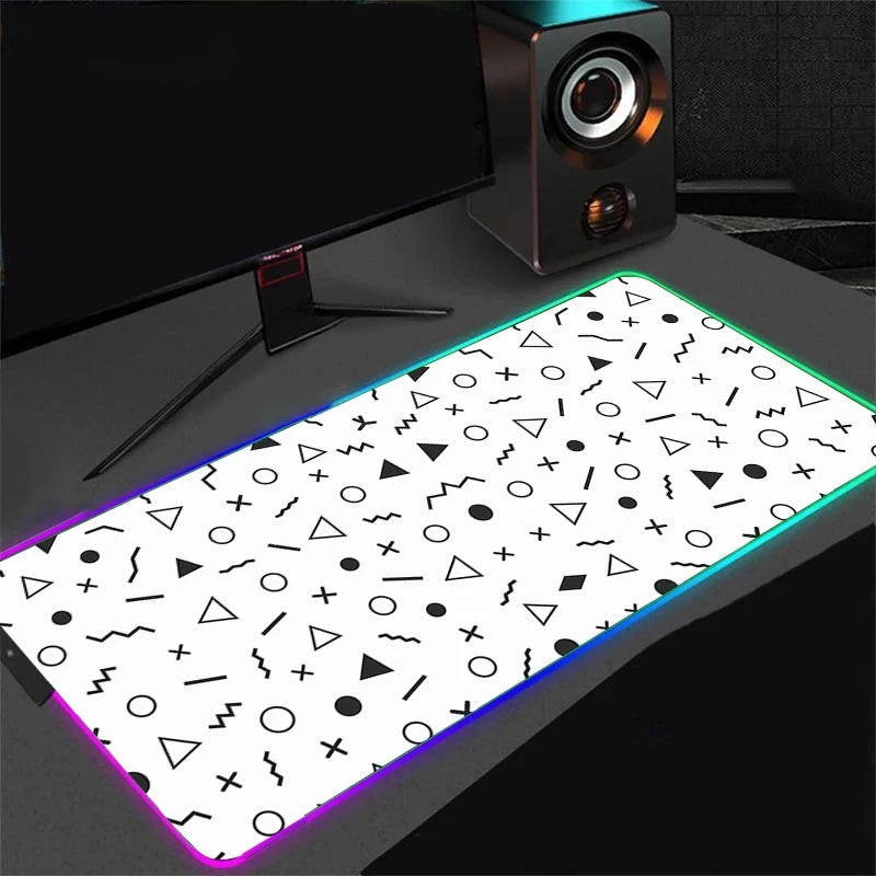 Extra large size RGB luminous black and white line 90x40cm gaming mouse pad, large gaming table mat, suitable for gamers