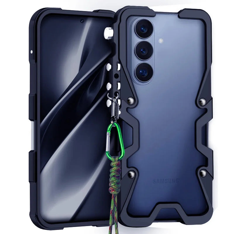 Luxury Armor Metal Aluminum Phone Bumper For Samsung Galaxy S26 S25 S24 Ultra + FE Cover Mechanical Purely Handmade Skull Case