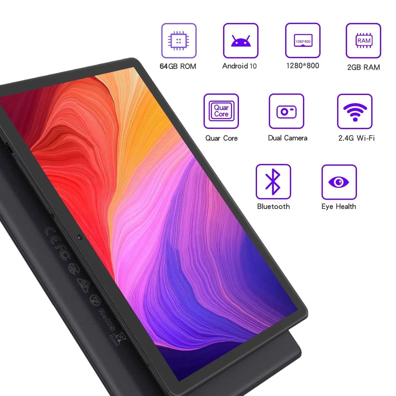 PRITOM 10 Inch Tablet PC with SIM Slot Android 13 64 GB Quad Core Touch Screen WiFi GPS Support 3G Phone Call