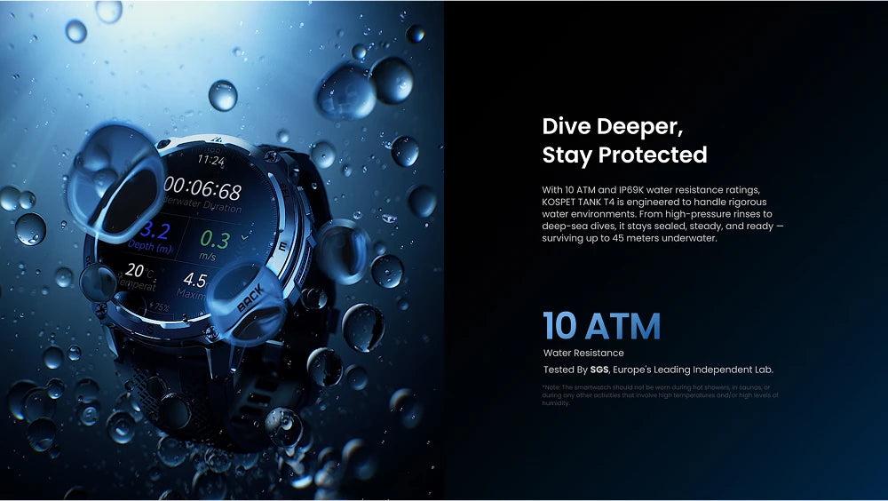 KOSPET Tank T4 Smart Watch for Men 6-Sat GPS Offline Maps 10ATM Waterproof Heart Rate Diving Skiing Hiking for Android iOS