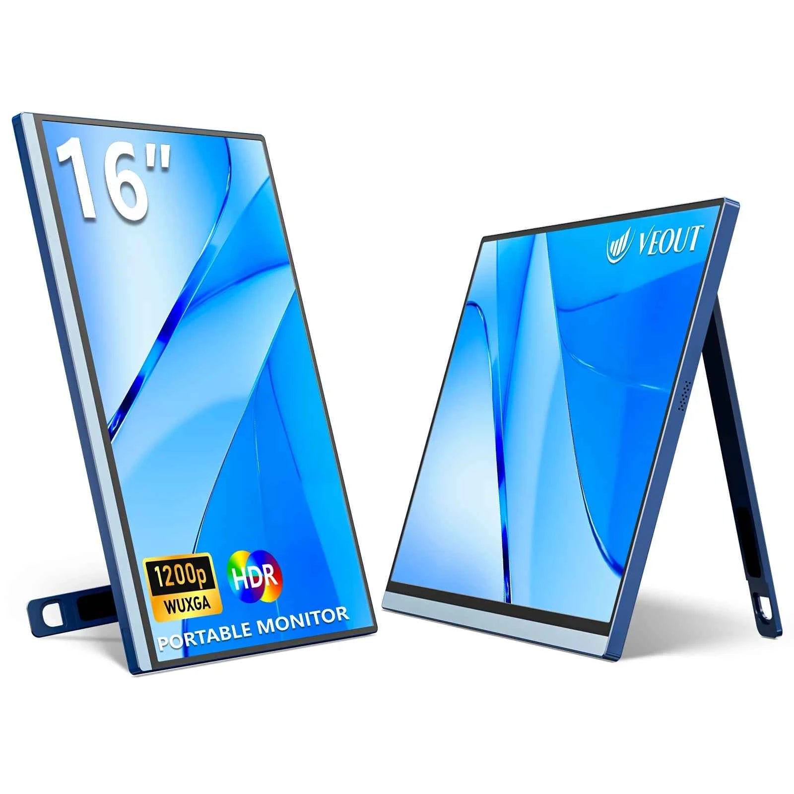 16“ VEOUT portable monitor 1920*1200P IPS, USB-C/HDMI, Free Sync 0.3" Ultra-Slim, Kickstand,4 Colors-Ideal for Gaming, Travel & Office
