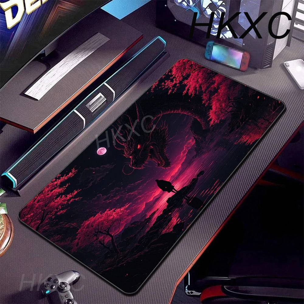 Japanese Sakura Samurai Black Mouse Pad Computer Gamer Table Mat Desk PC Mousepad 900x400 Gaming Computer Mat Laptop Accessor