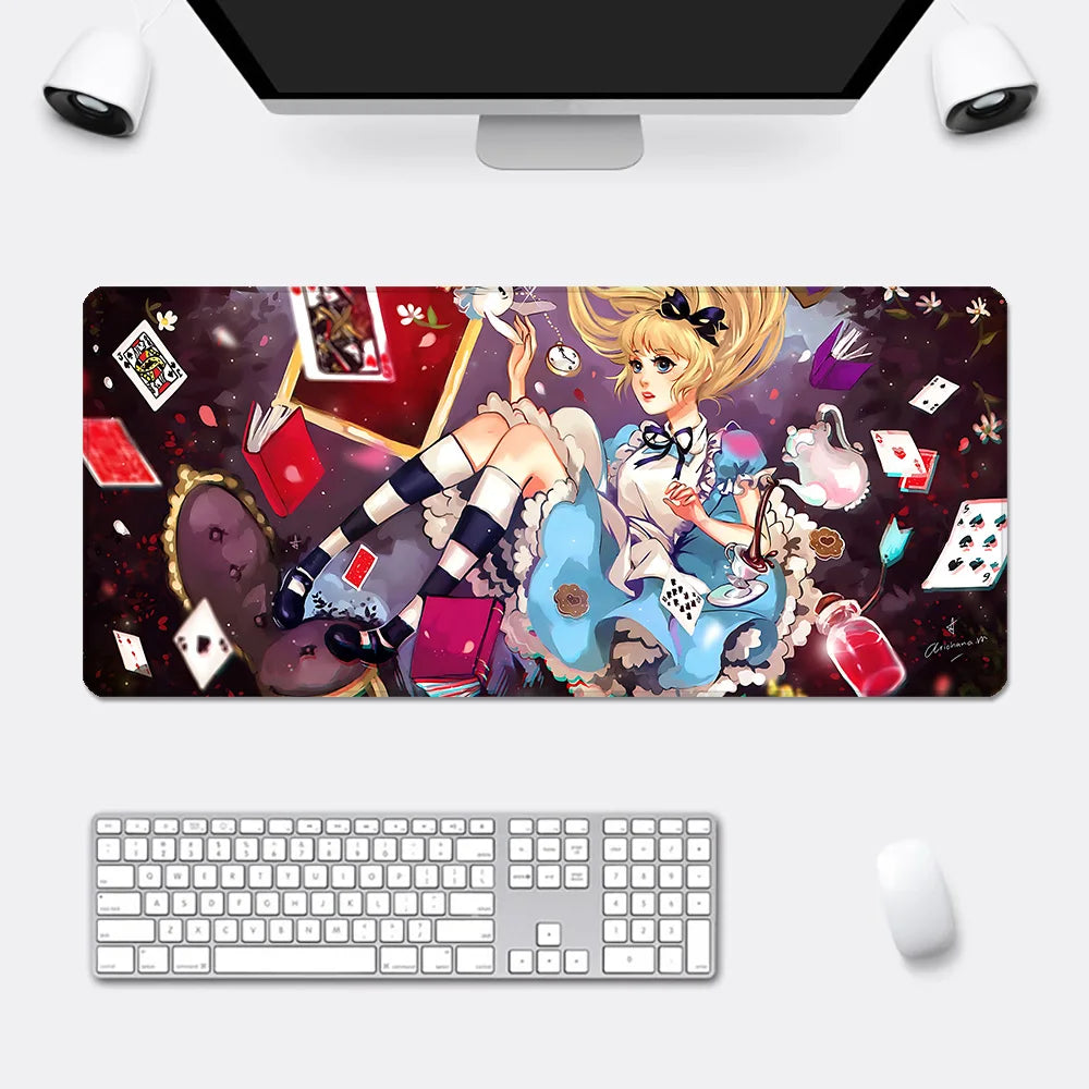Cartoon Alice in Wonderland Mousepad HD Printing Computer Gamers Locking Edge Non-slip Mouse Pad XXL90x40cm Keyboard PC Desk Pad