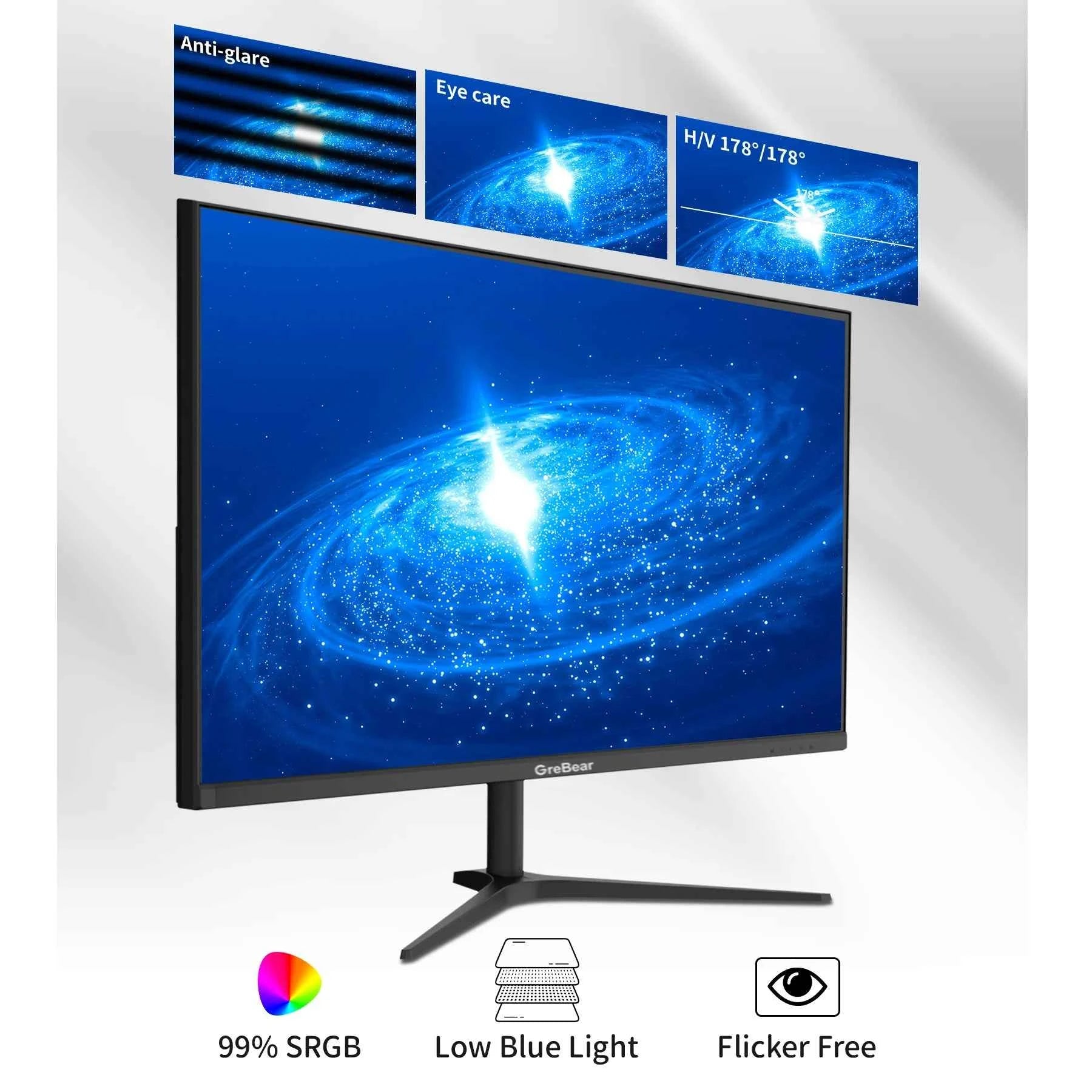 GreBear 27-inch Computer Monitor IPS Panel PC Monitors FHD 1080p 75Hz LED Display Home Office Desktop Screen, HDMI, VGA