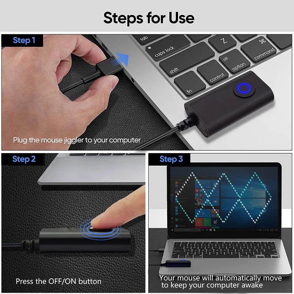 2 in 1 USB Type-C Mouse Jiggler with ON/OFF Switch Virtual Mouse Mover Drive Free Automatic Mouse Shaker Keeps Computer Awake