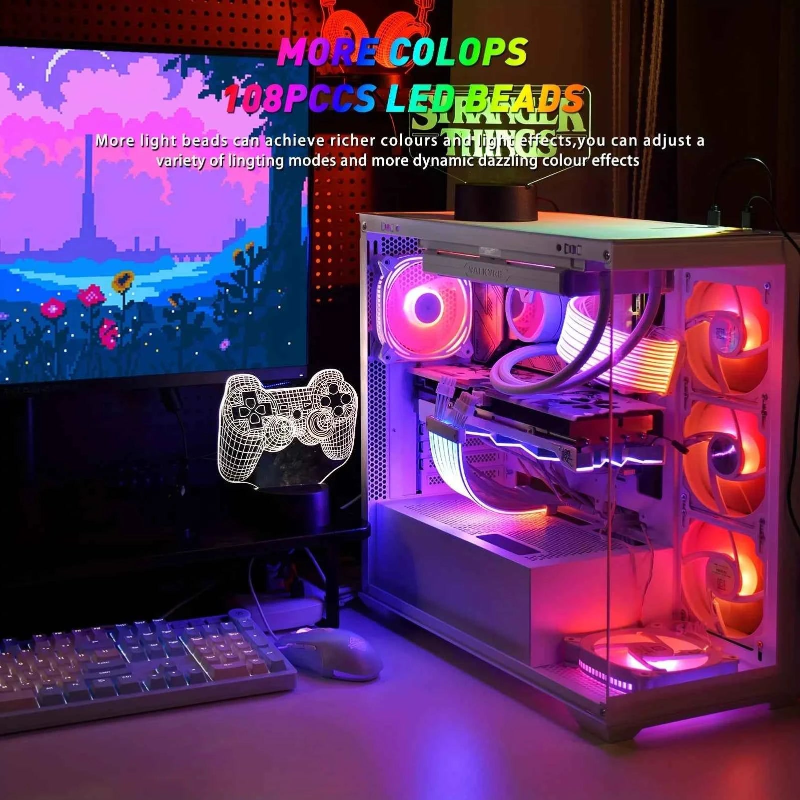 GQZJHOME 24PIN RGB ARGB Extension Cable Kit – 5V 3-Pin Motherboard Sync with 108 LED Beads