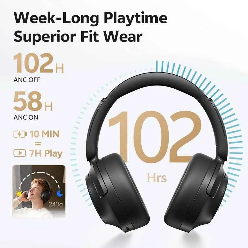 QCY H3S Over Ear Headphone Hi-Res LDAC Spatial Sound Headset H3S -56dB Adaptive ANC Wireless Earphone Bluetooth 6.0 102Hrs