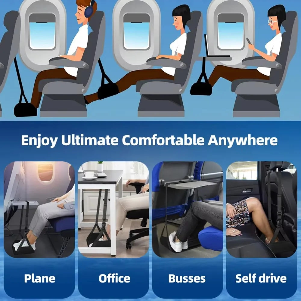 Portable Foot Hammock, Airplane Footrest ,Feet Rest with Adjustable Strap for Office Working, Plane Train Travel, Car