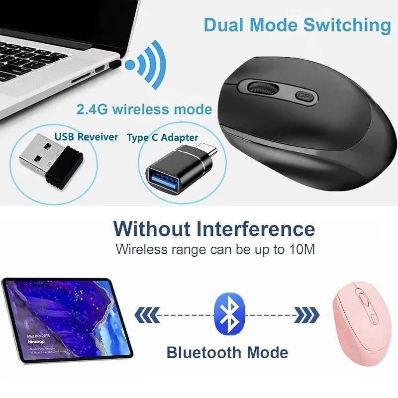 Wireless Silent Mouse Bluetooth-compatible 2.4G Dual Mode Rechargeable Optical Mouse 1600 DPI For MacBook Laptop PC Game Office