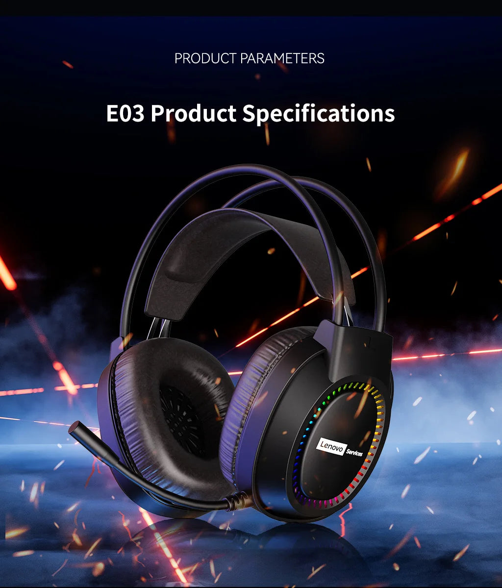 Lenovo Over-Ear Headphones with Microphone, Gaming Headphones, Rgb Lighting, Cool Colorful Lights, Suitable for Desktop and Laptop Computers, Comfortable, Sound-Isolating, and Noise-Cancelling