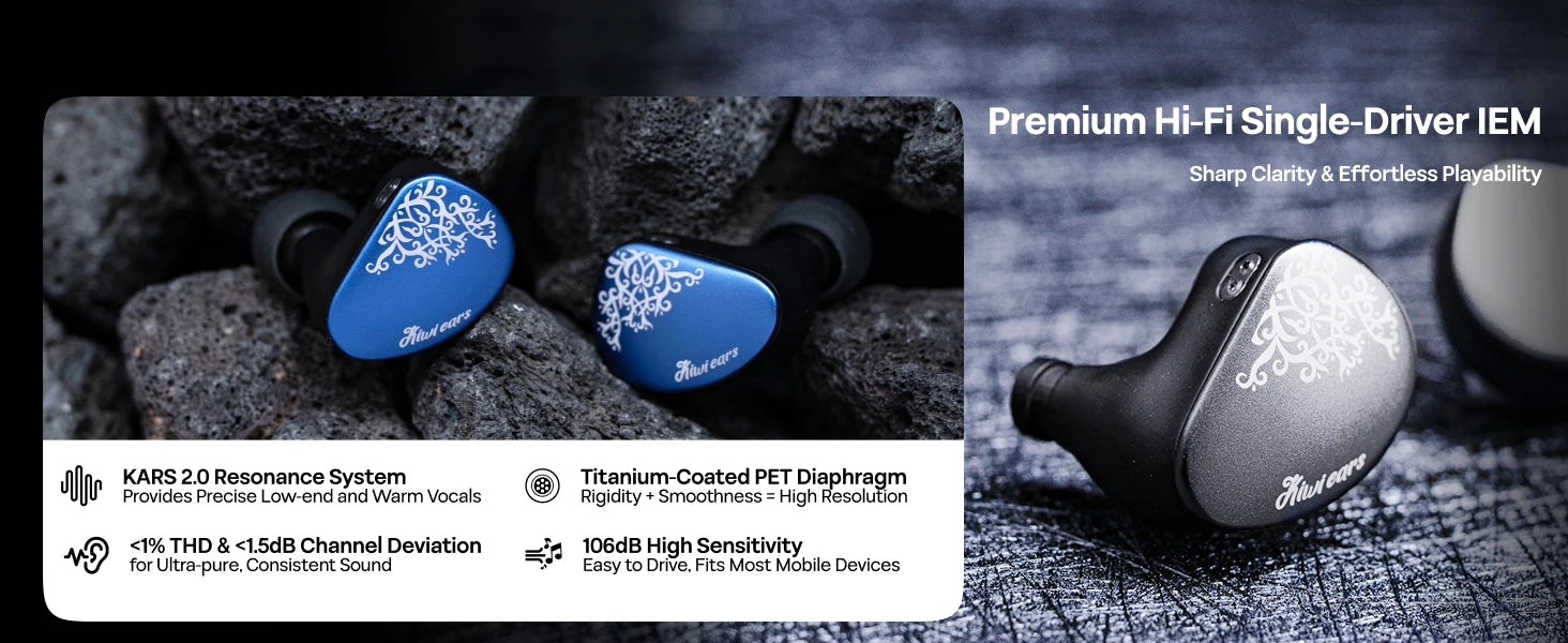 Linsoul Kiwi Ears Cadenza II IEM 10mm Titanium DD with KARS 2.0 Premium Construction Hifi Earphones & High-Quality Cable