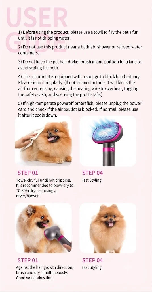 Pet Hair Dryer Dog Grooming Home Pet Products Silent Non-Hurting 280W Drying Hair Dryer Comb for Dog Hair Dryer