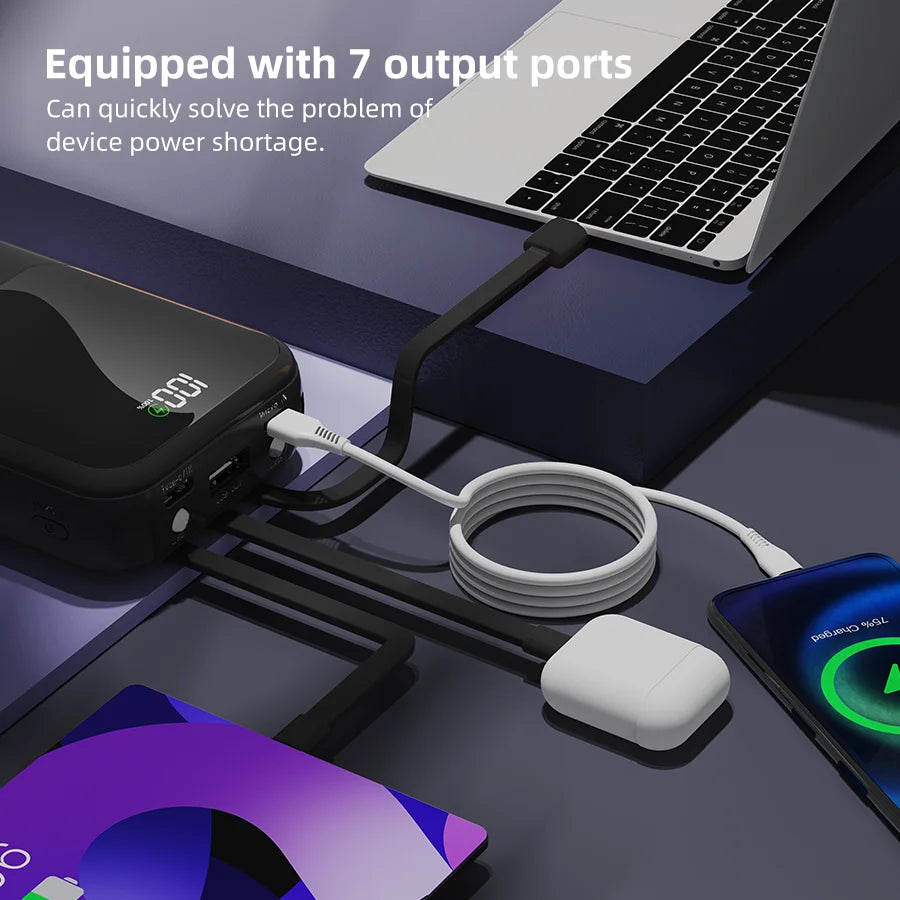 10000mAh Portable Power Bank for Universal Devices Super Fast Charging with Built-in Cable Large Capacity Power Bank for iPhone Samsung Huawei Xiaomi
