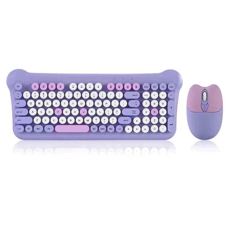 2.4G Wireless Keyboard Mouse Combo Mixed Color 98 Key Keyboard Mouse Set with Round Punk Keycaps Colorful Wireless Keyboard Mous