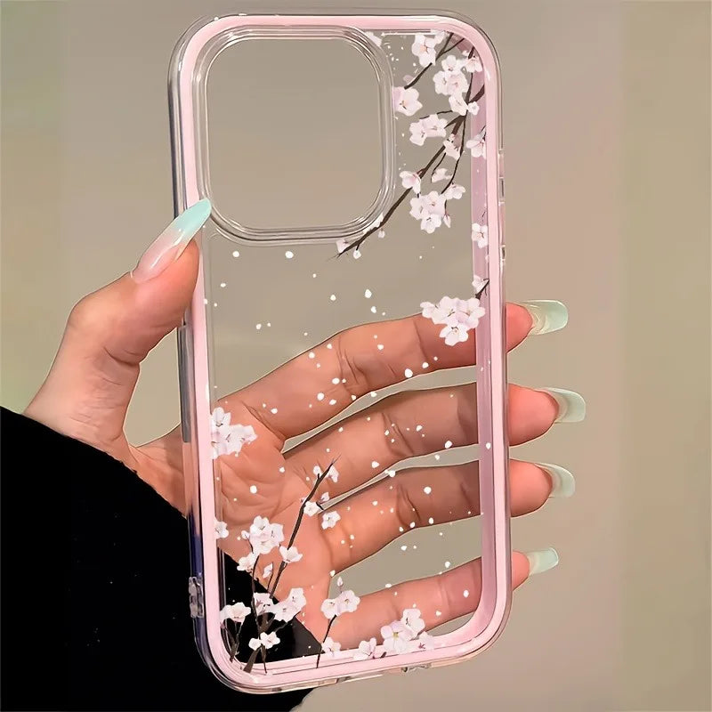 Beautiful Cherry Blossom Snowflake Colorful 2-in-1 Soft Transparent Phone Case for iPhone 17 16 15 14 13 12 11 Pro Max Phone
