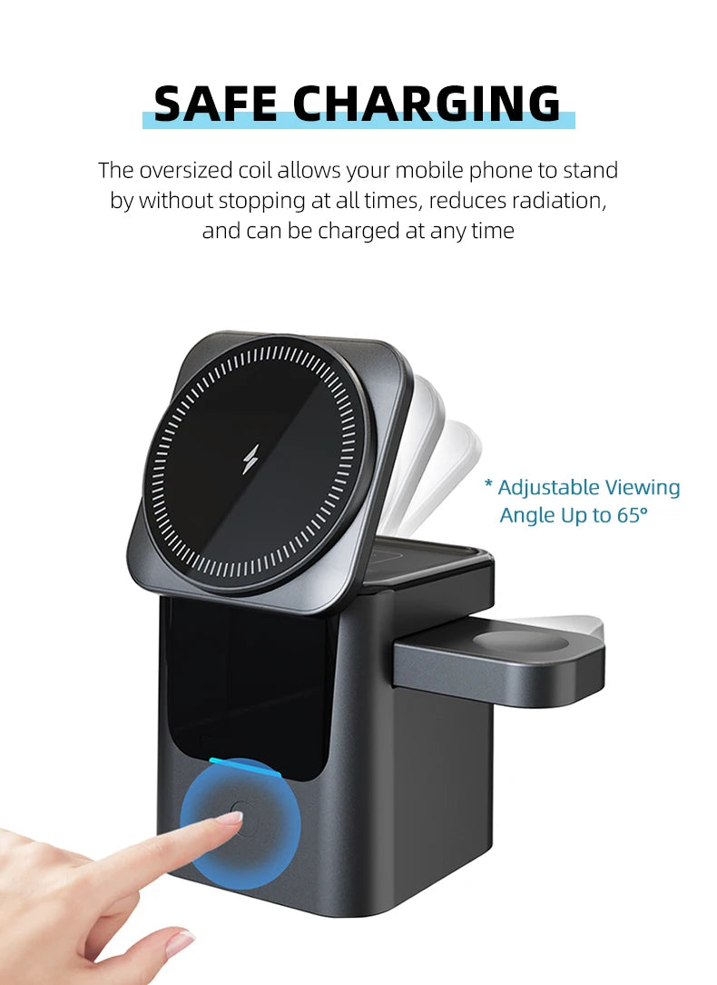 Magnetic 3 in 1 Wireless Charger Station Foldable Cube 15w  Rotating Charging Holder for Apple 17 16 15 14 Pro Max