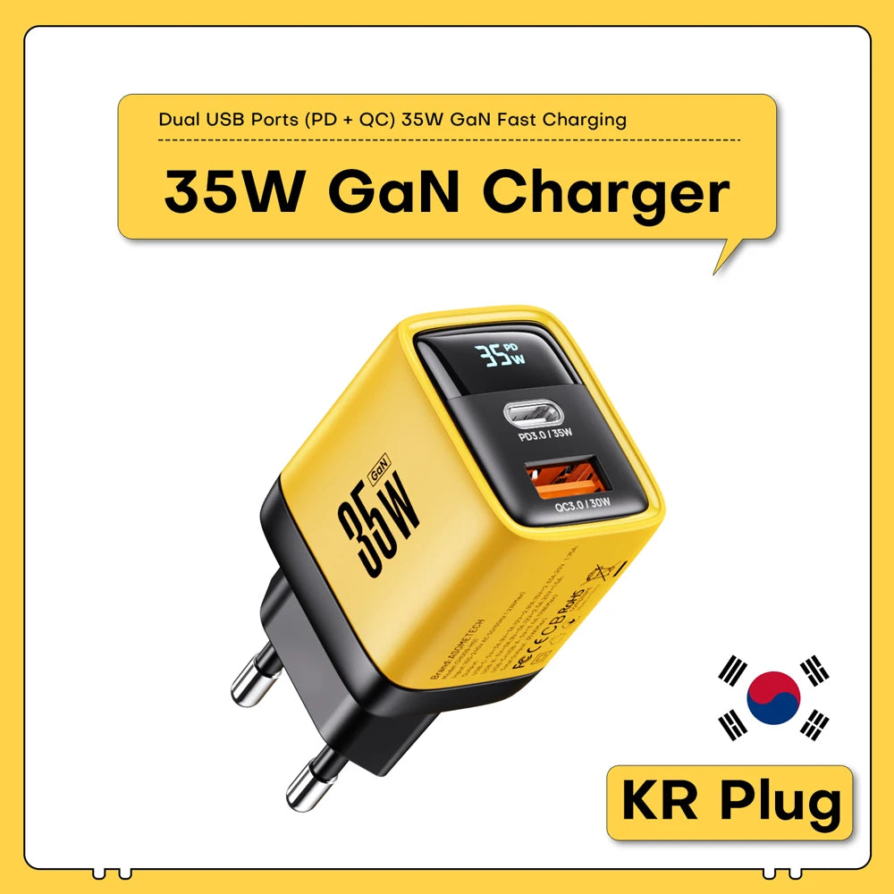 35W GaN Charger LED Display USB Charger for IPhone 14 Pro Samsung Xiaomi IPad Pro PD 3.0 QC 3.0 Quick Charger USB C Fast Charge