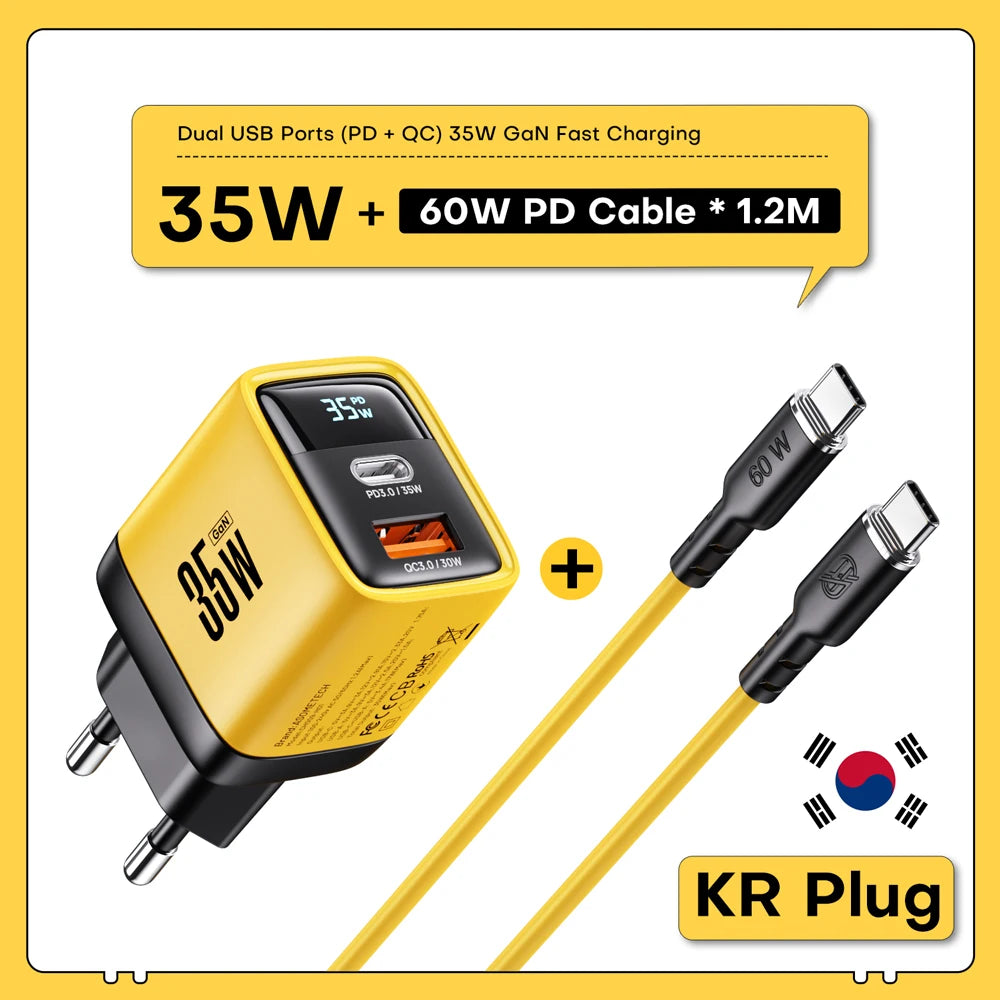 35W GaN Charger LED Display USB Charger for IPhone 14 Pro Samsung Xiaomi IPad Pro PD 3.0 QC 3.0 Quick Charger USB C Fast Charge