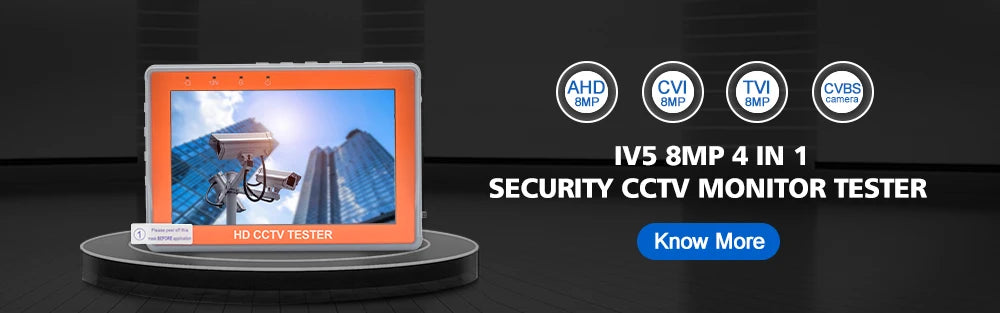 IV8W 8MP 4 in 1 AHD/CVI/TVI CVBS Security Camera Tester Monitor with HDMI VGA Input Audio RS485 PTZ control UTP Cable Tester