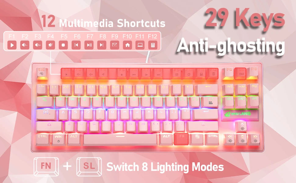K2 Wired Mechanical Gaming Keyboard 82 Keys Rainbow Backlit Blue Switch Keyboard&Lightweight Gaming Honeycomb Mouse 6400DPI