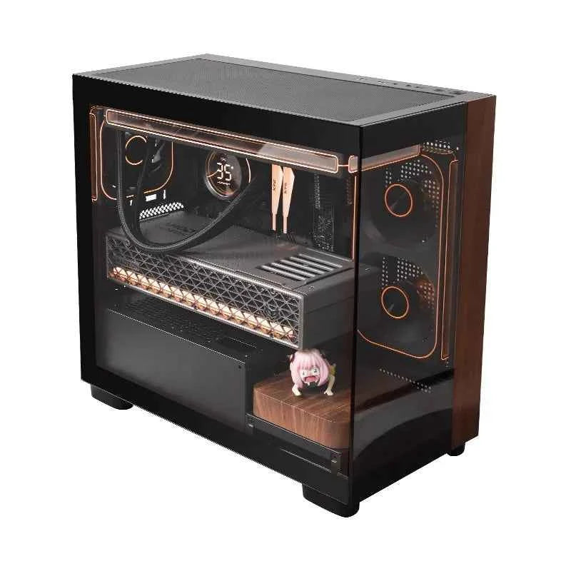 F1 Itx Case Walnut Sea View Room Desktop Computer Case With Glass Side View Support Matx/Atx Board E-Sports Game Computer Case